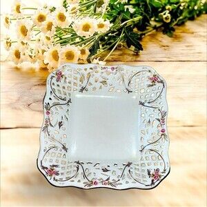 Oscar De La Renta Fine China Dish UH 106-Rose  Bone White Pink Rose Gold Trim